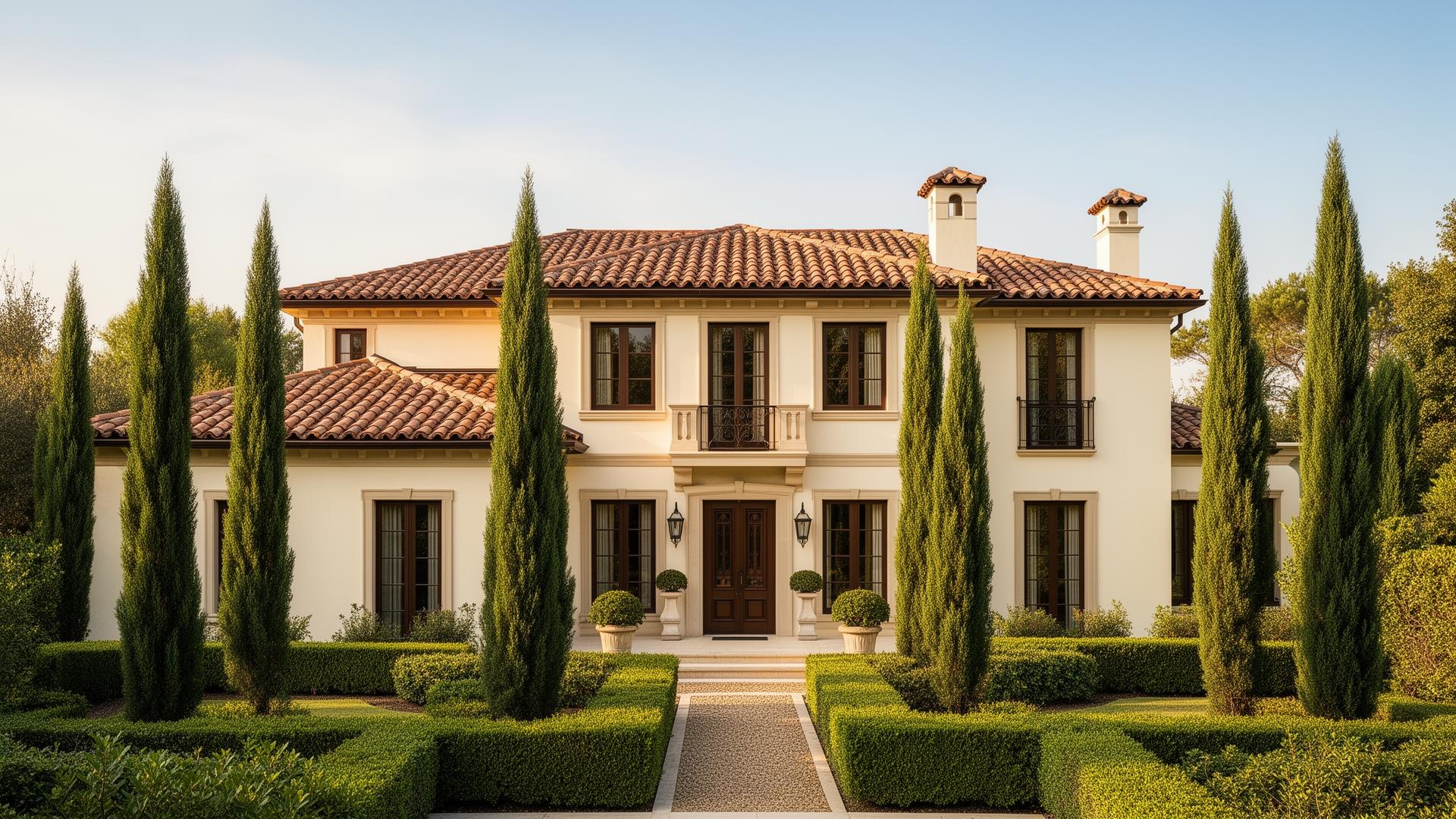 Vivienda unifamiliar de estilo clásico rodeada de jardín